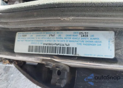 1998 Volkswagen Jetta Gls из США, поврежденный, VIN 3VWSB81H9WM116760